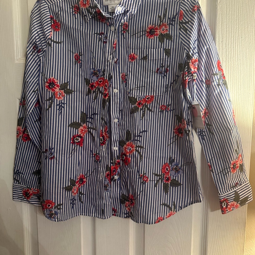 Liz Claiborne Striped Floral Button-Up Shirt